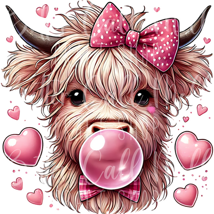 D128 - Bubble Gum Highland Cow UV DTF Decal