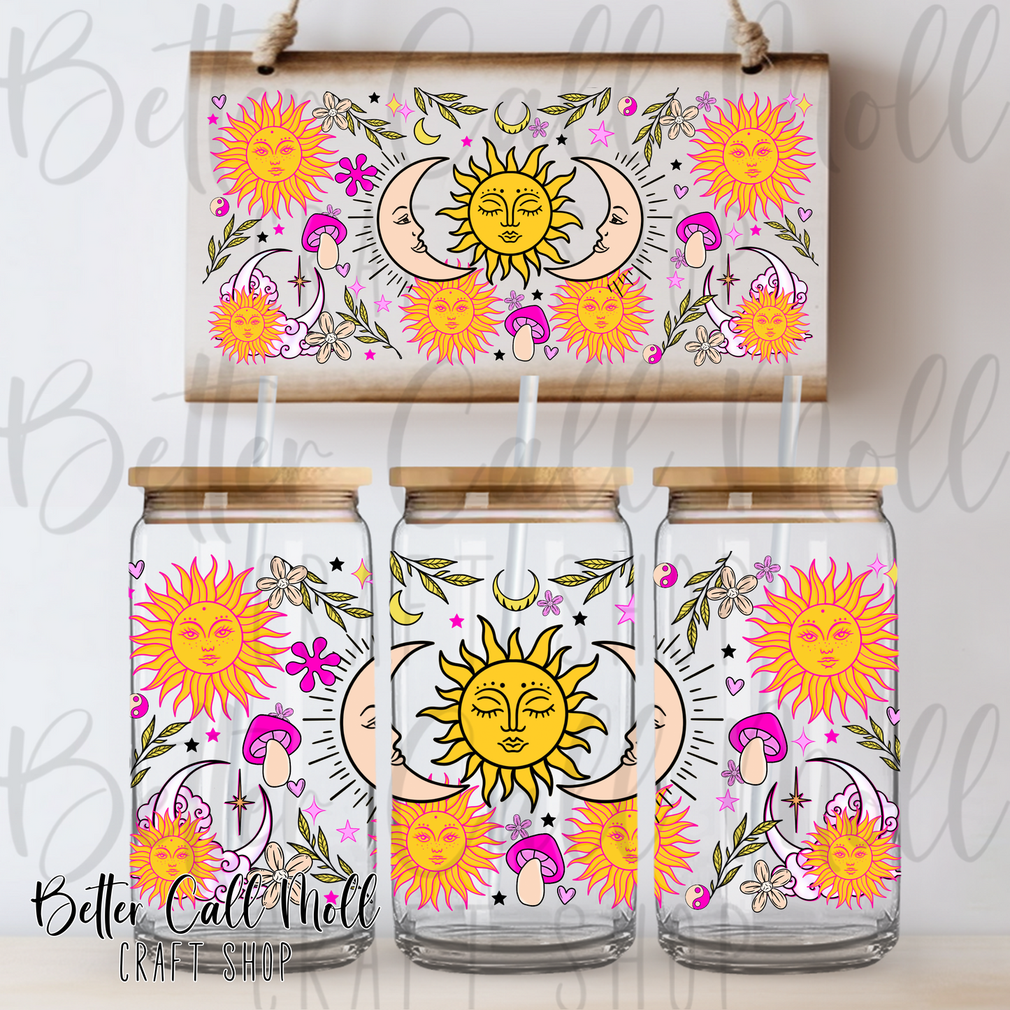 Bright Sun and Moon UV DTF 16oz Tumbler Wrap