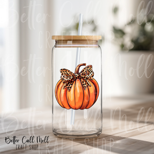D064 - Pumpkin with Leopard Print Bow
