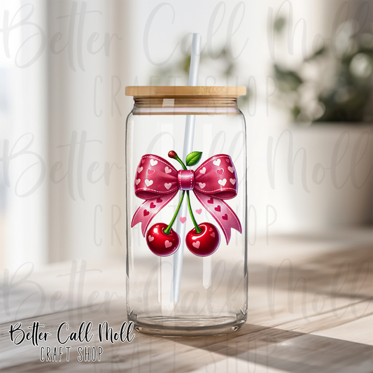 Valentine Bow and Cherries UV DTF Decal