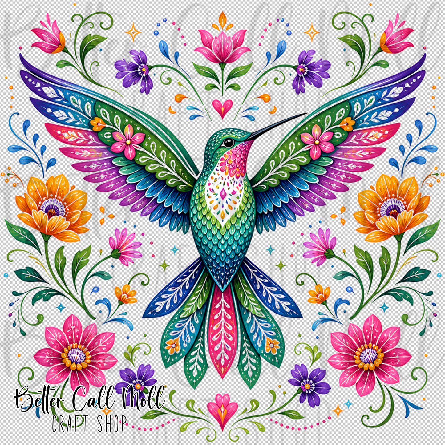 Floral Hummingbird UV DTF Decal
