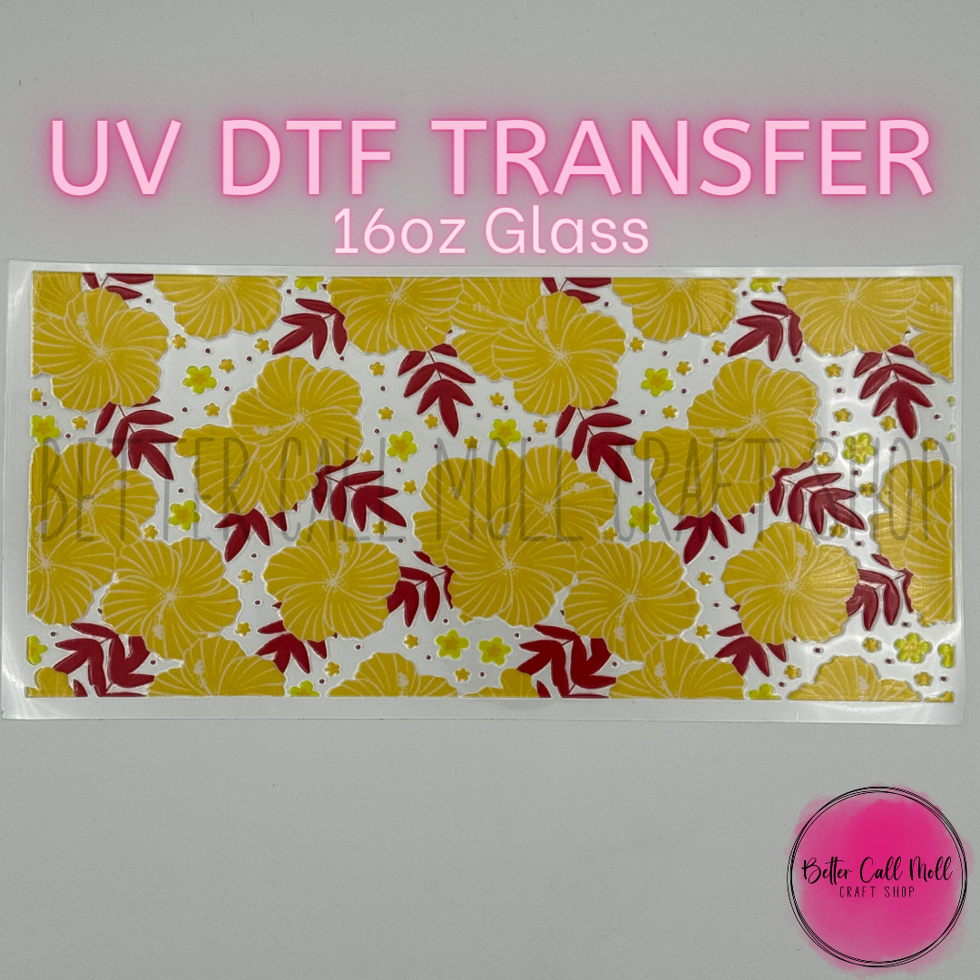 Yellow Flowers UV DTF 16oz Glass Tumbler Wrap