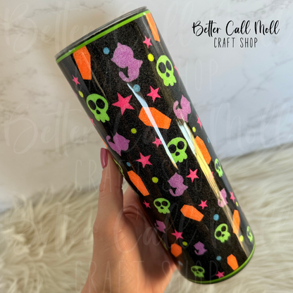 20oz Neon Glitter Halloween Insulated Stainless Steel Coated Tumbler