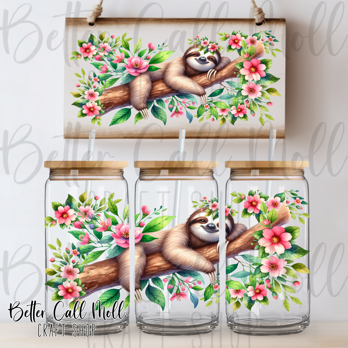 Sloth UV DTF 16oz Tumbler Wrap