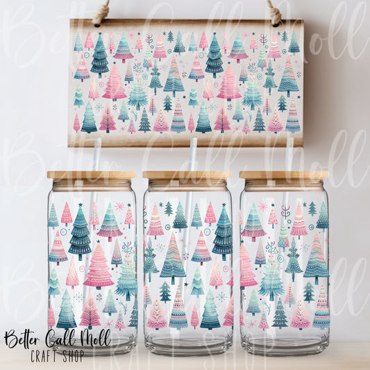 Retro Christmas Trees UV DTF 16oz Tumbler Wrap