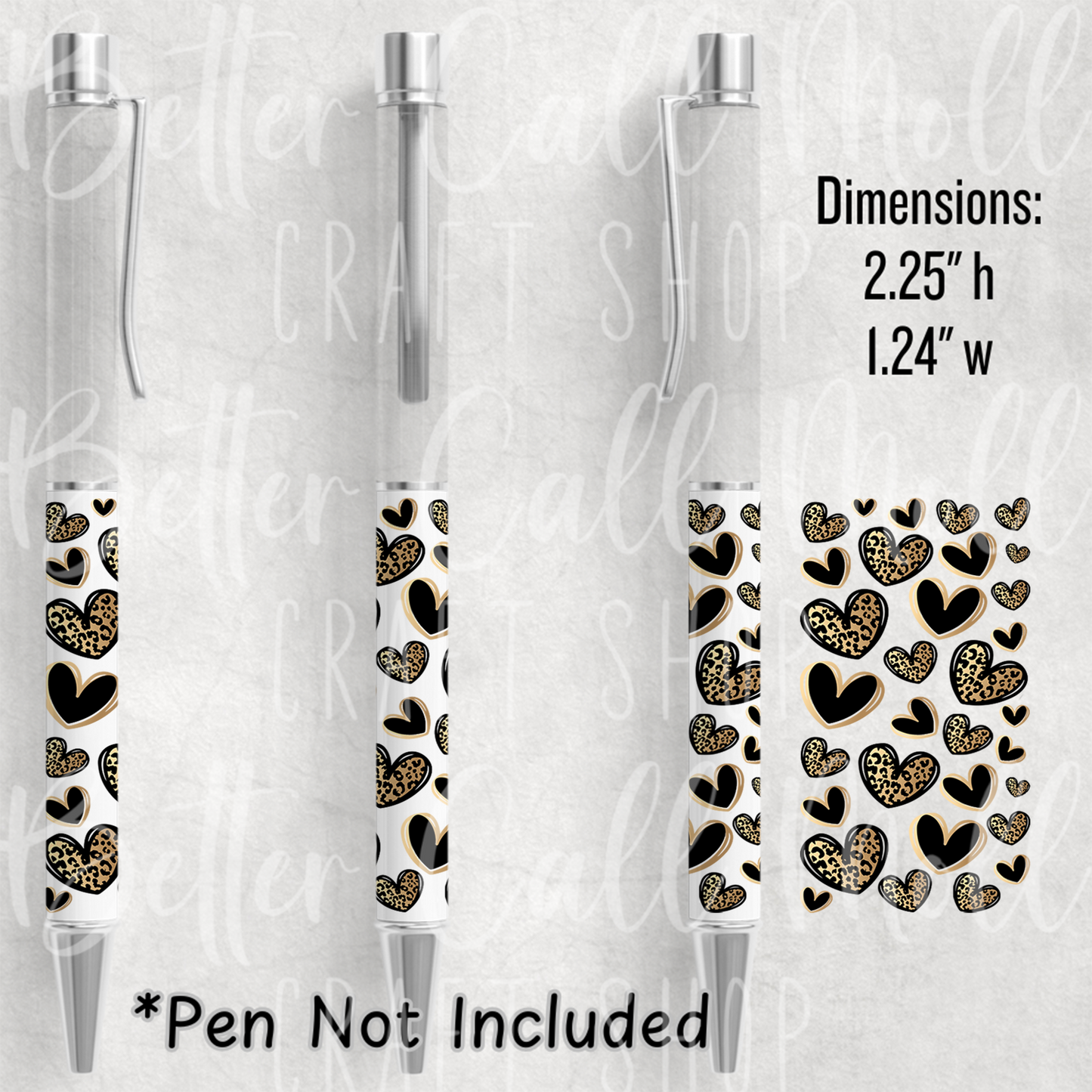 Black and Gold Hearts UV DTF Pen Wrap