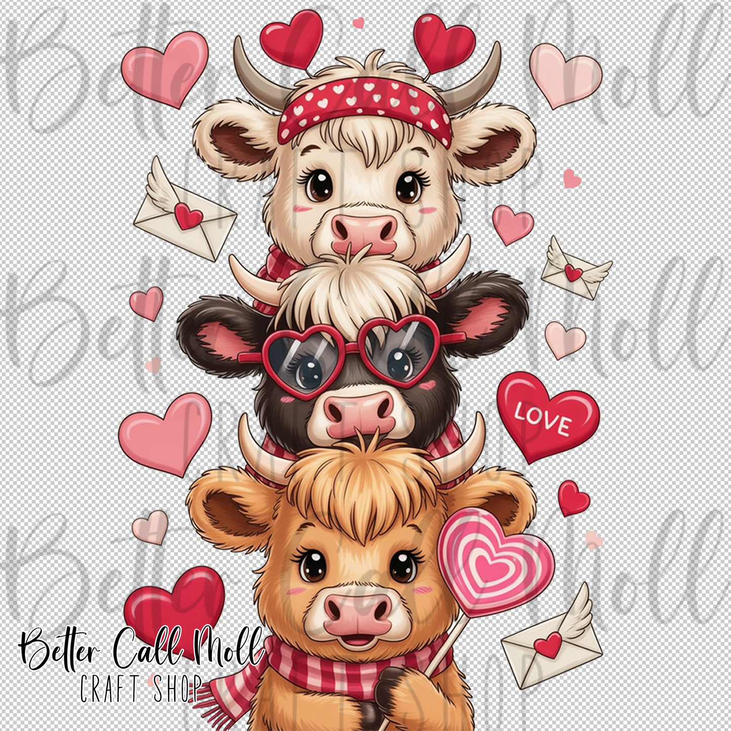 Valentines Highland Cows UV DTF Decal