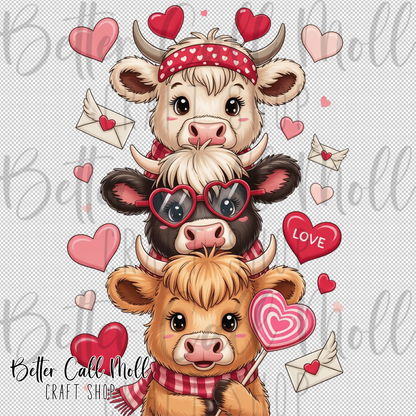 Valentines Highland Cows UV DTF Decal