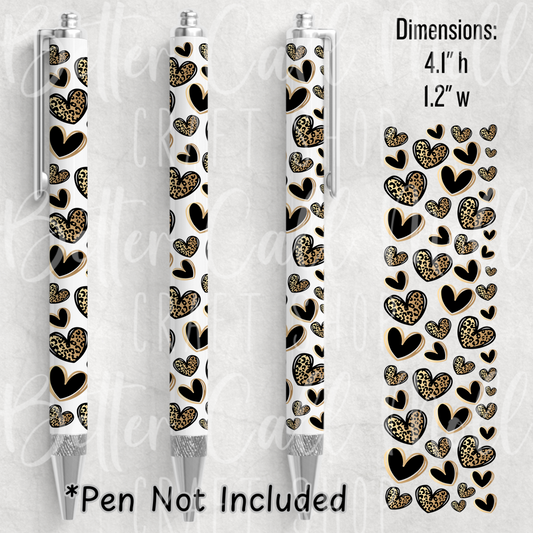 Black and Gold Hearts UV DTF Pen Wrap