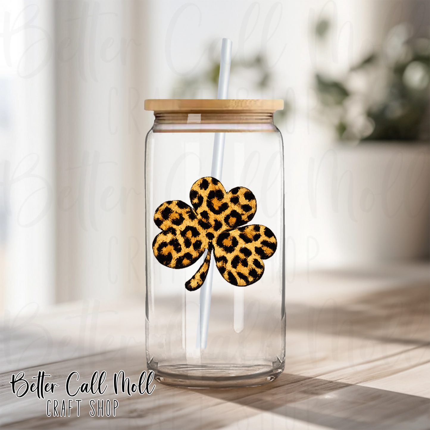 Tan Leopard Print Shamrock UV DTF Decal