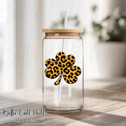 Tan Leopard Print Shamrock UV DTF Decal