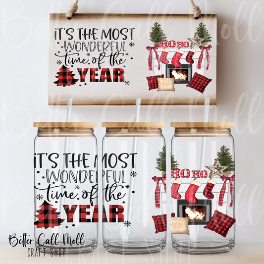 It's the Most Wonderful Time of the Year Fireplace UV DTF 16oz Tumbler Wrap