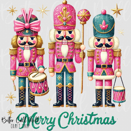 Merry Christmas Pink Nutcrackers UV DTF Decal