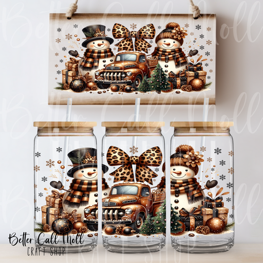Leopard Print Snowmen UV DTF 16oz Tumbler Wrap
