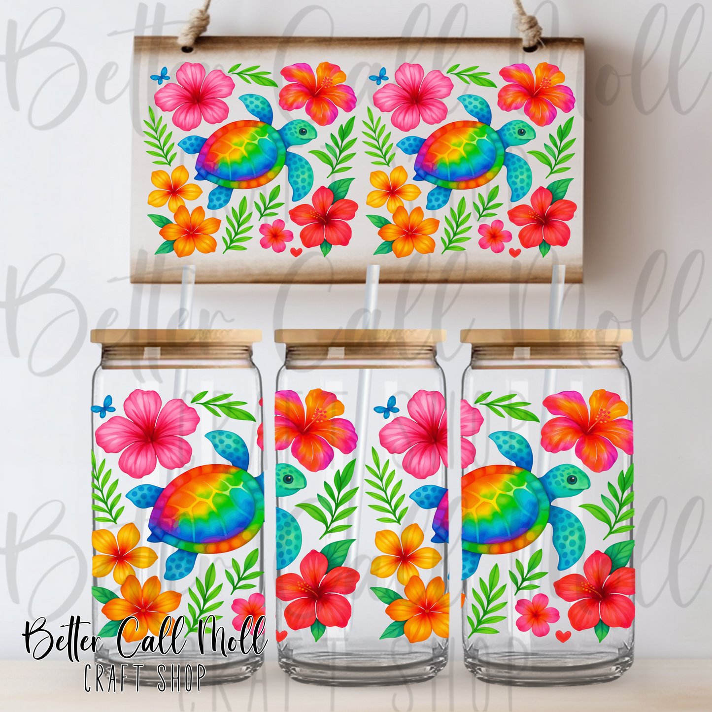 Hibiscus Sea Turtles UV DTF 16oz Tumbler Wrap