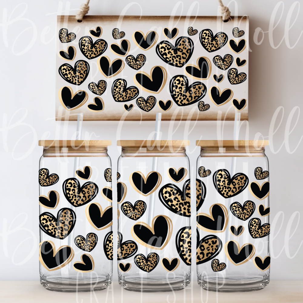 W042 - Black and Gold Hearts UV DTF 16oz Tumbler Wrap