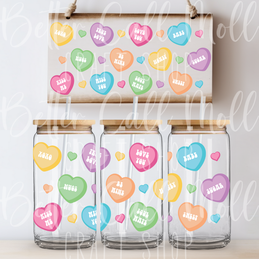 W137 - Colorful Conversation Hearts UV DTF 16oz Tumbler Wrap