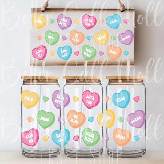 W137 - Colorful Conversation Hearts UV DTF 16oz Tumbler Wrap