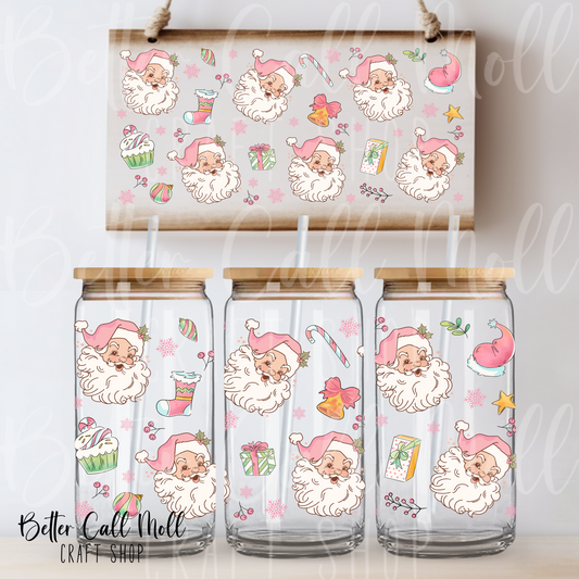 Pink Santa UV DTF 16oz Tumbler Wrap