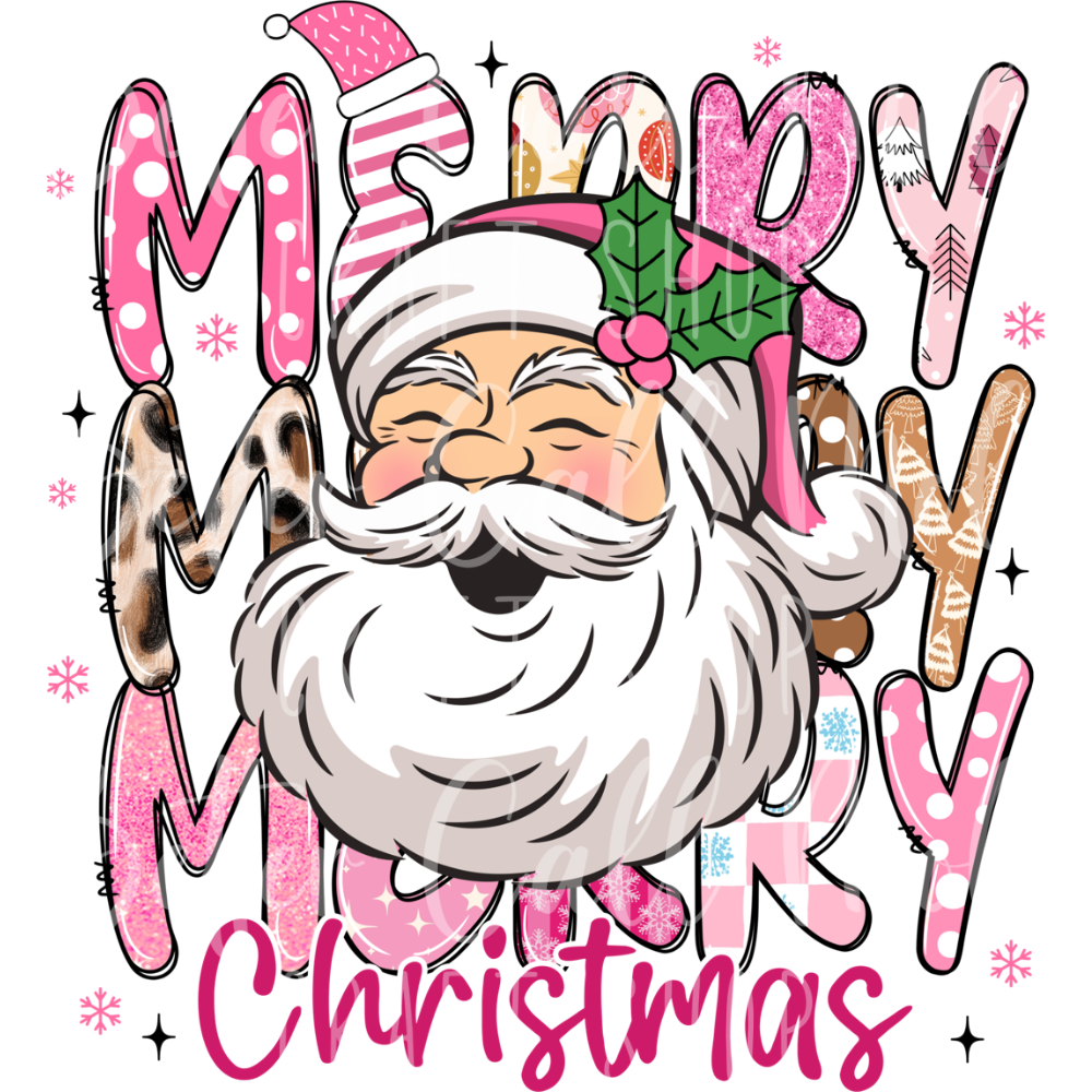 D173 - Pink Santa Merry Christmas UV DTF Decal