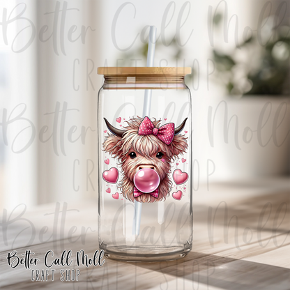 Bubblegum Highland Cow UV DTF Decal