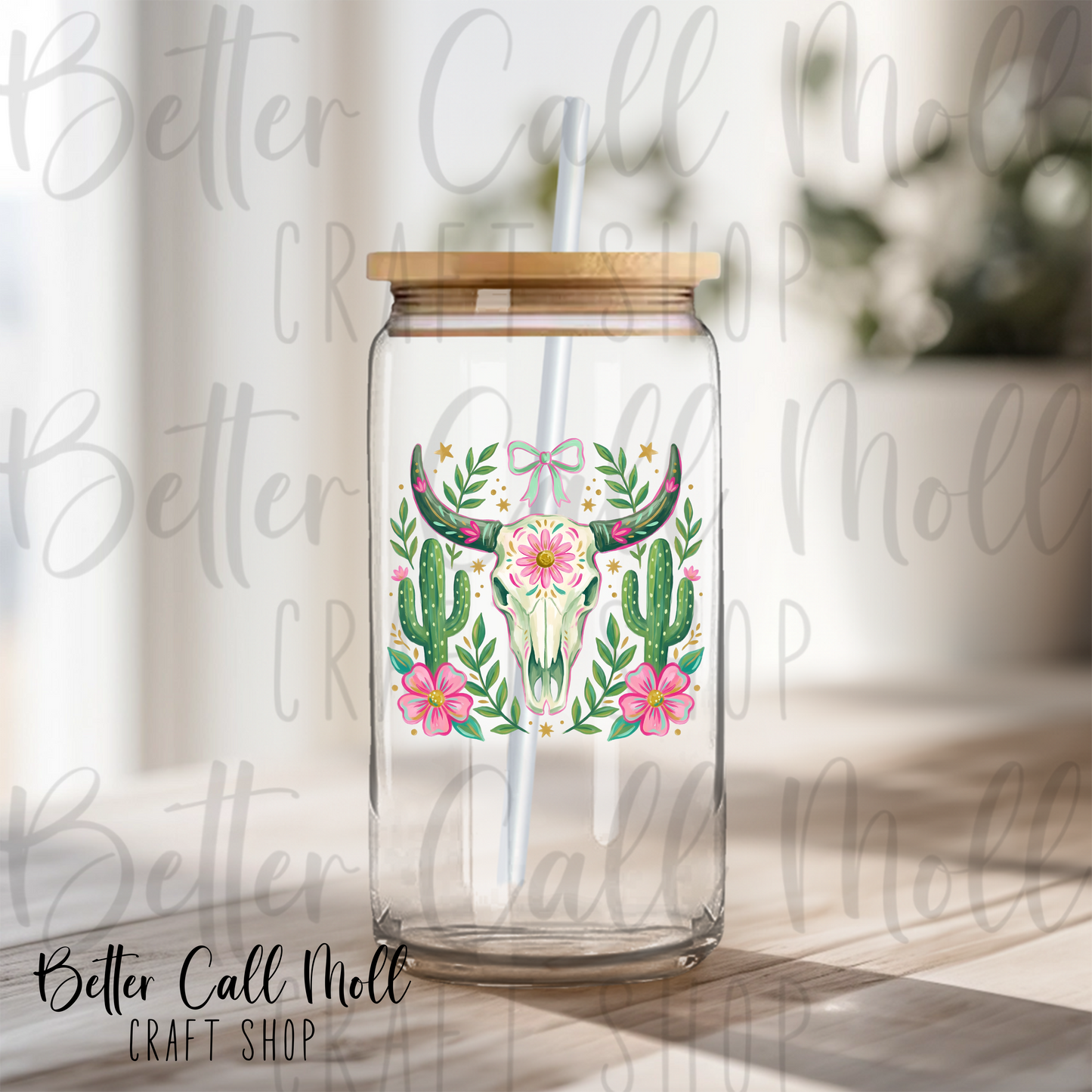 Cactus Bull Skull UV DTF Decal