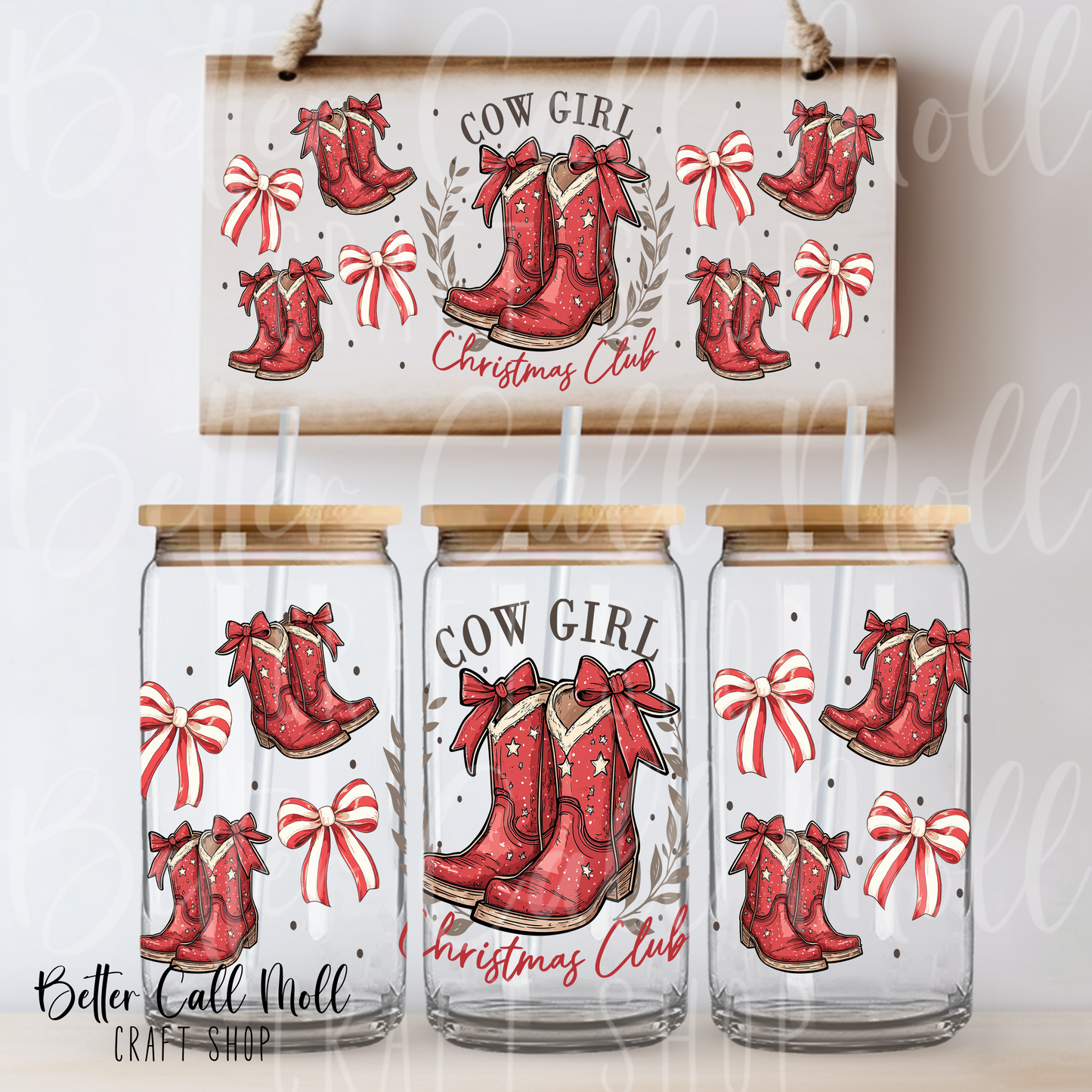 Cow Girl Christmas Club UV DTF 16oz Tumbler Wrap
