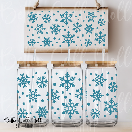 Blue Snowflakes UV DTF 16oz Tumbler Wrap