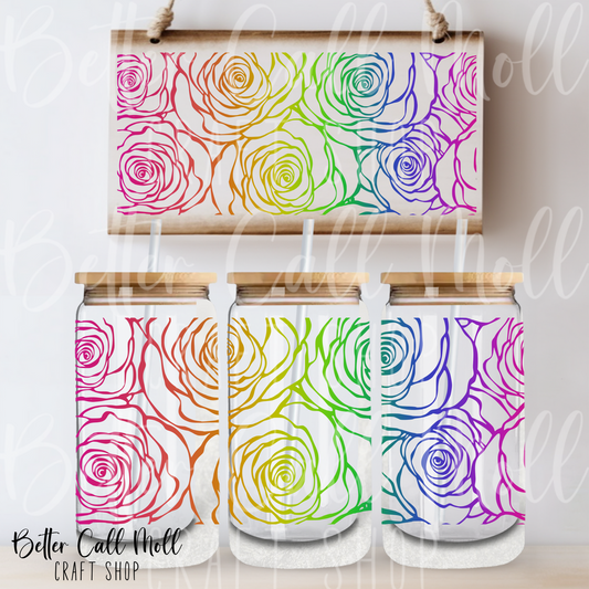 Colorful Rose Outlnes UV DTF 16oz Tumbler Wrap