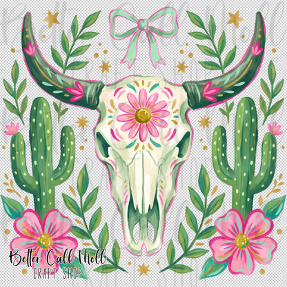 Cactus Bull Skull UV DTF Decal