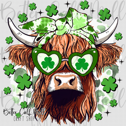 St Pattys Highland Cow UV DTF Decal