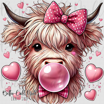 Bubblegum Highland Cow UV DTF Decal