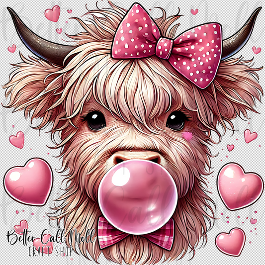 Bubblegum Highland Cow UV DTF Decal