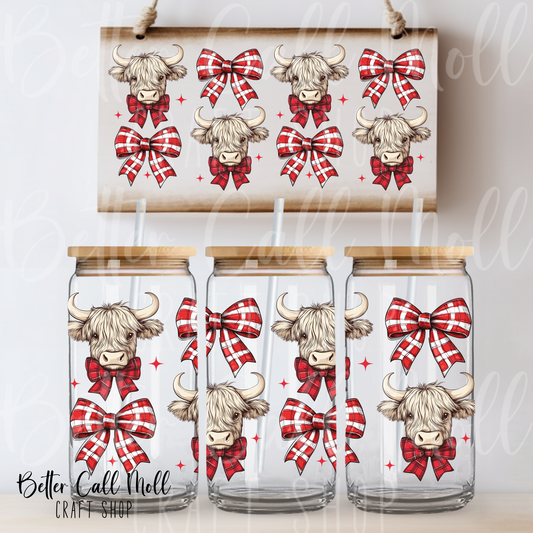 Highland Cows and Festive Bows UV DTF 16oz Tumbler Wrap