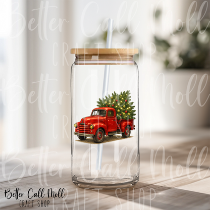 Red Truck with Christmas Tree UV DTF Decal