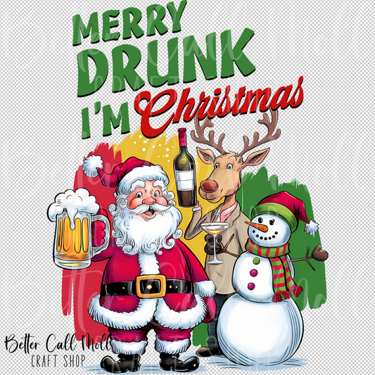 Merry Drunk I'm Christmas UV DTF Decal