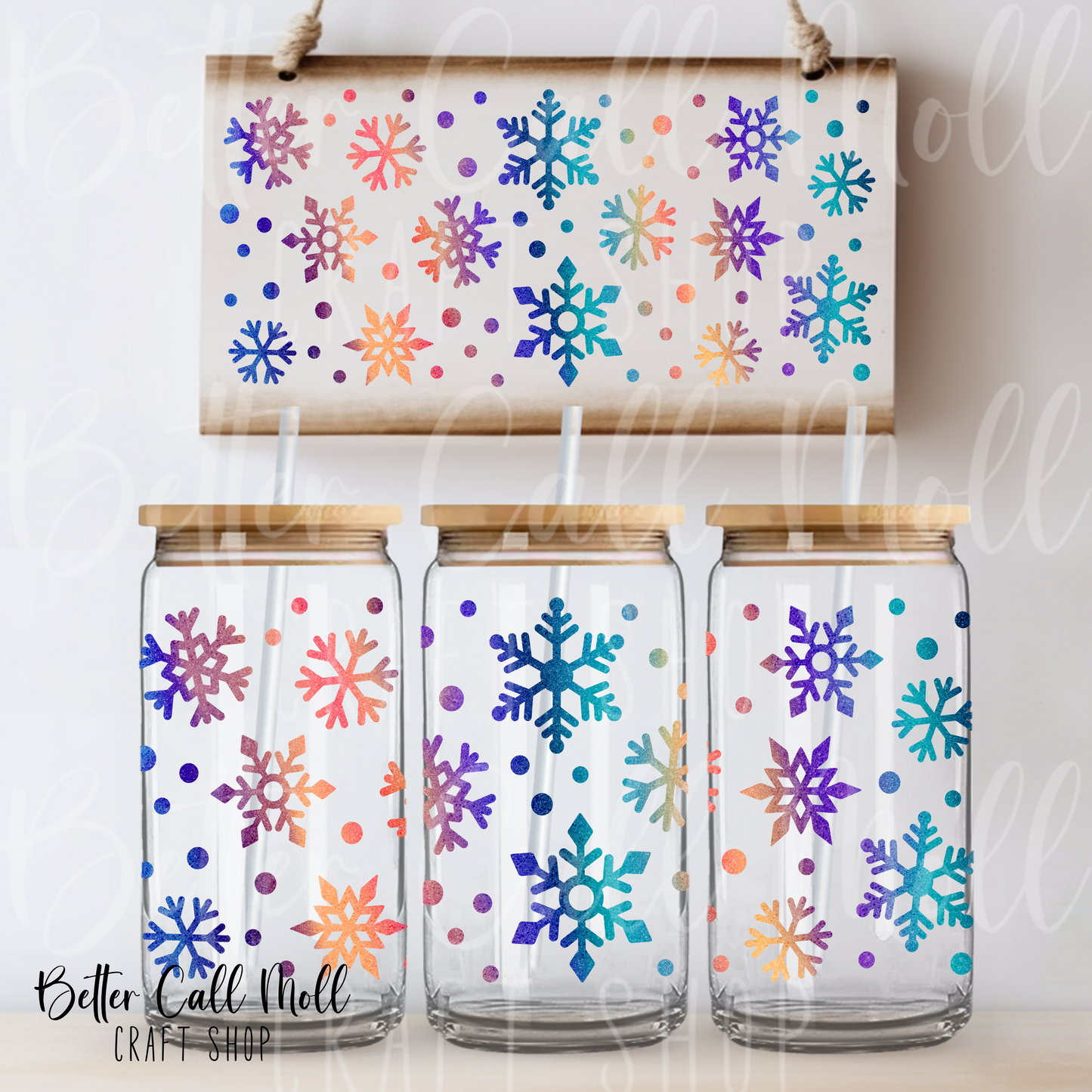 Colorful Snowflakes UV DTF 16oz Tumbler Wrap