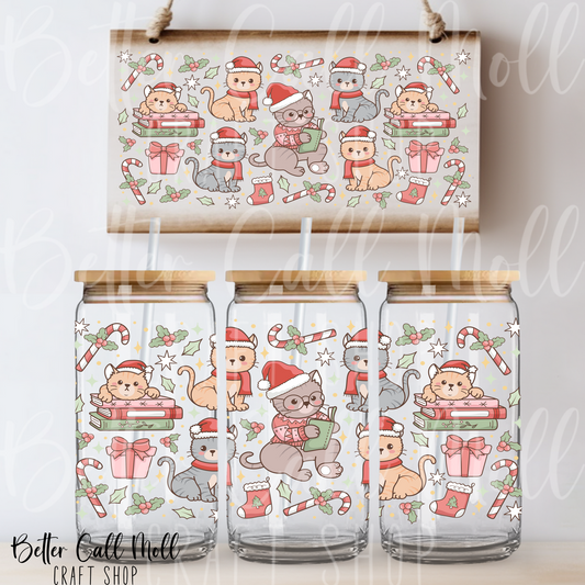 Christmas Cats and Books UV DTF 16oz Tumbler Wrap
