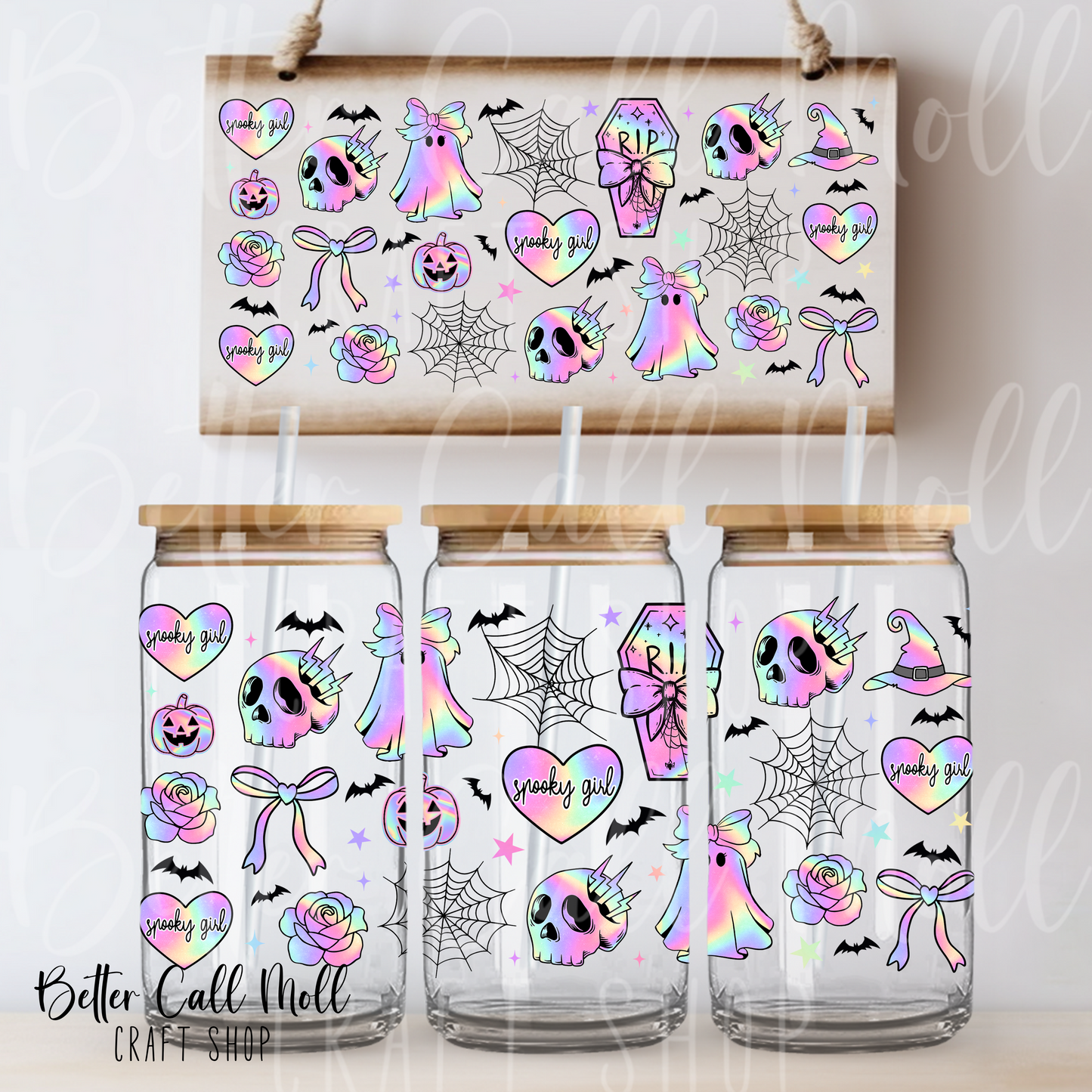 Iridescent Spooky Girl UV DTF 16oz Tumbler Wrap