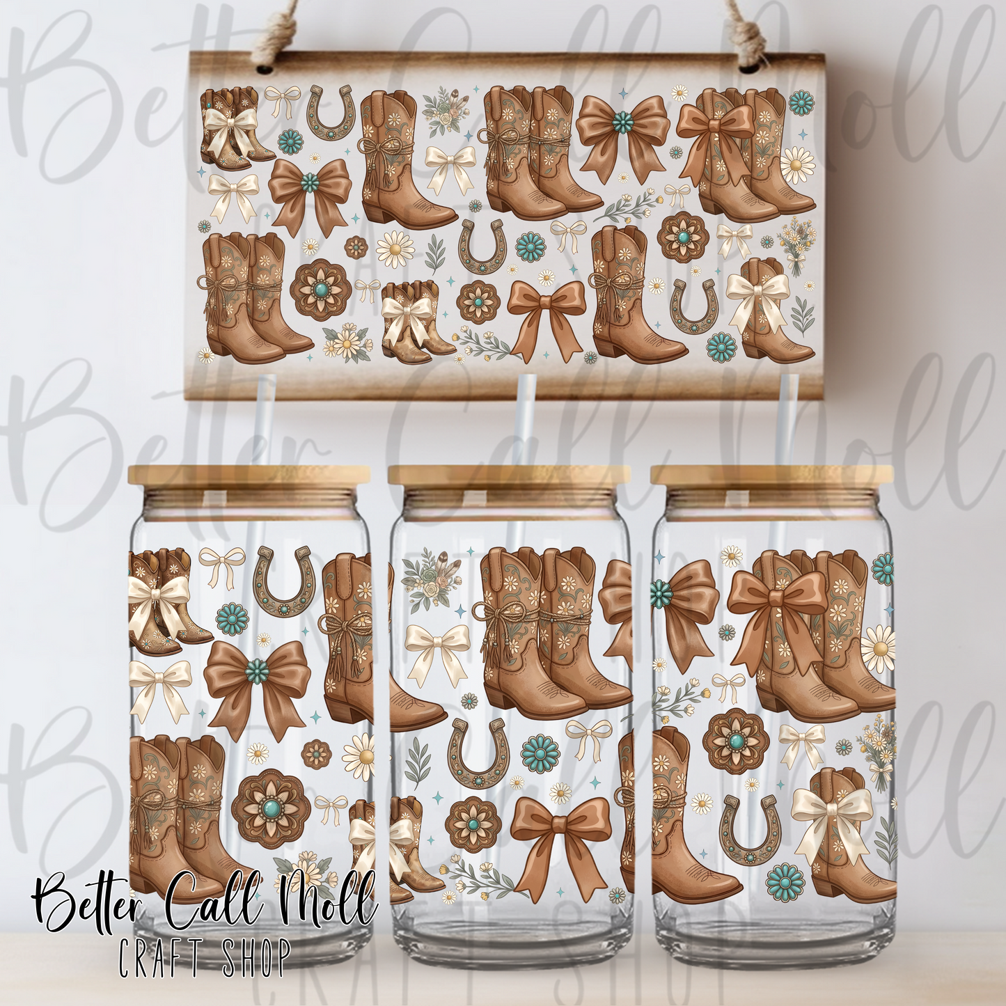 Western Cowgirl Boots UV DTF 16oz Tumbler Wrap