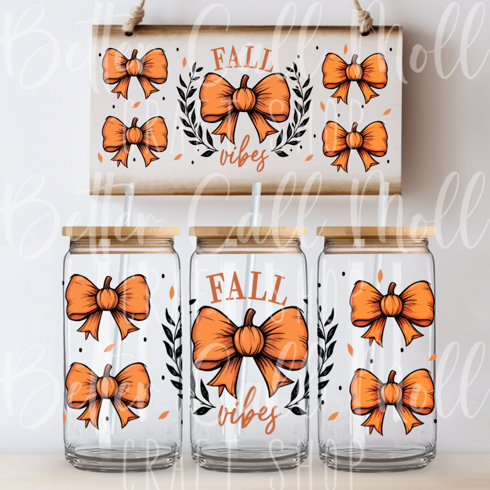 *CLEARANCE* W104 - Fall Vibes Bows UV DTF 16oz Tumbler Wrap