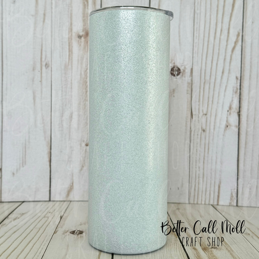 20oz White Glitter Skinny Sublimation Tumbler