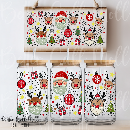 Santa and Reindeer UV DTF 16oz Tumbler Wrap