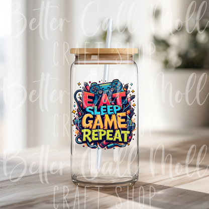 D170 - Eat Sleep Game Repeat UV DTF Decal