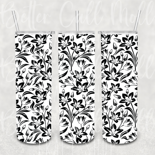 Floral Tooled Leather UV DTF 20oz Skinny Tumbler Wrap