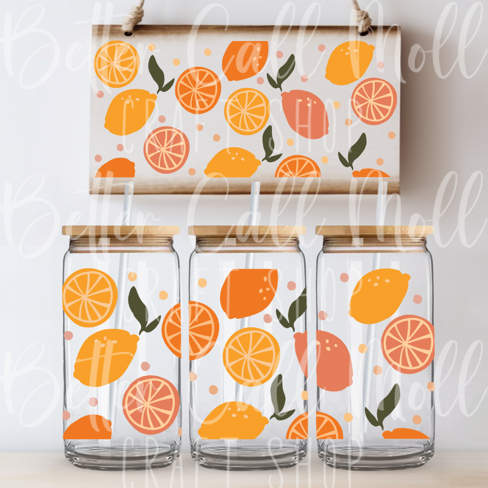 Citrus UV DTF 16oz Glass Tumbler Wrap