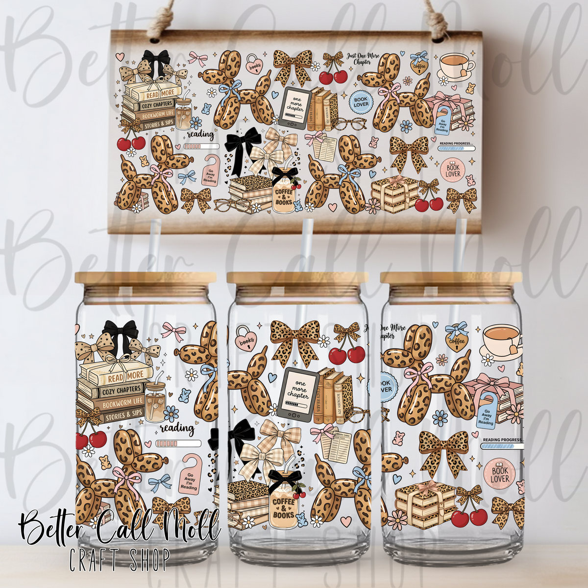 Leopard Balloon Animals and Books UV DTF 16oz Tumbler Wrap