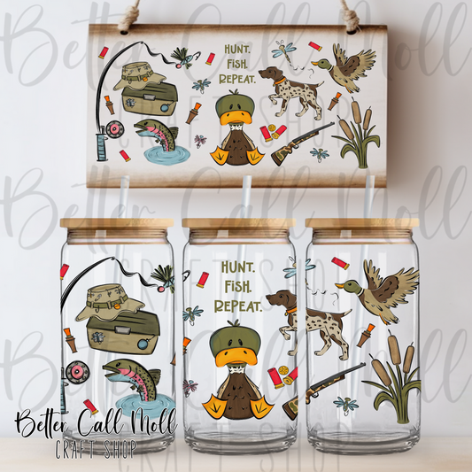 Hunt Fish Repeat UV DTF 16oz Tumbler Wrap