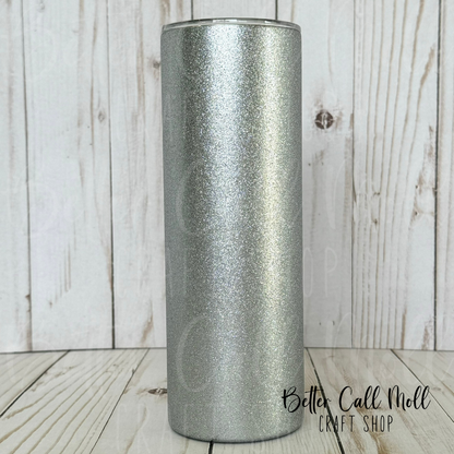 20oz Silver Glitter Skinny Sublimation Tumbler