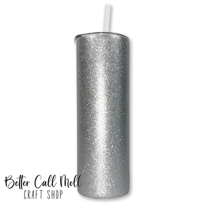 20oz Silver Glitter Skinny Sublimation Tumbler